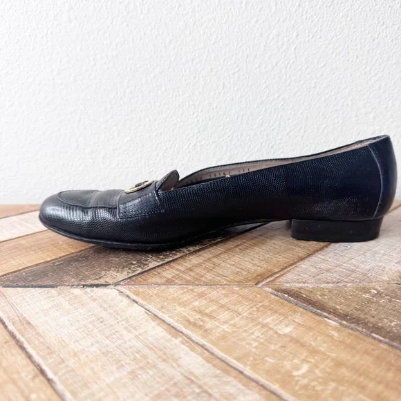 Salvador Ferragamo Black Loafers with Gold Accent - Picture 3 of 14